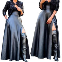 Elegant long faux leather skirt for women