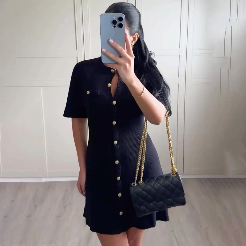 Elegant white knitted mini dress for women