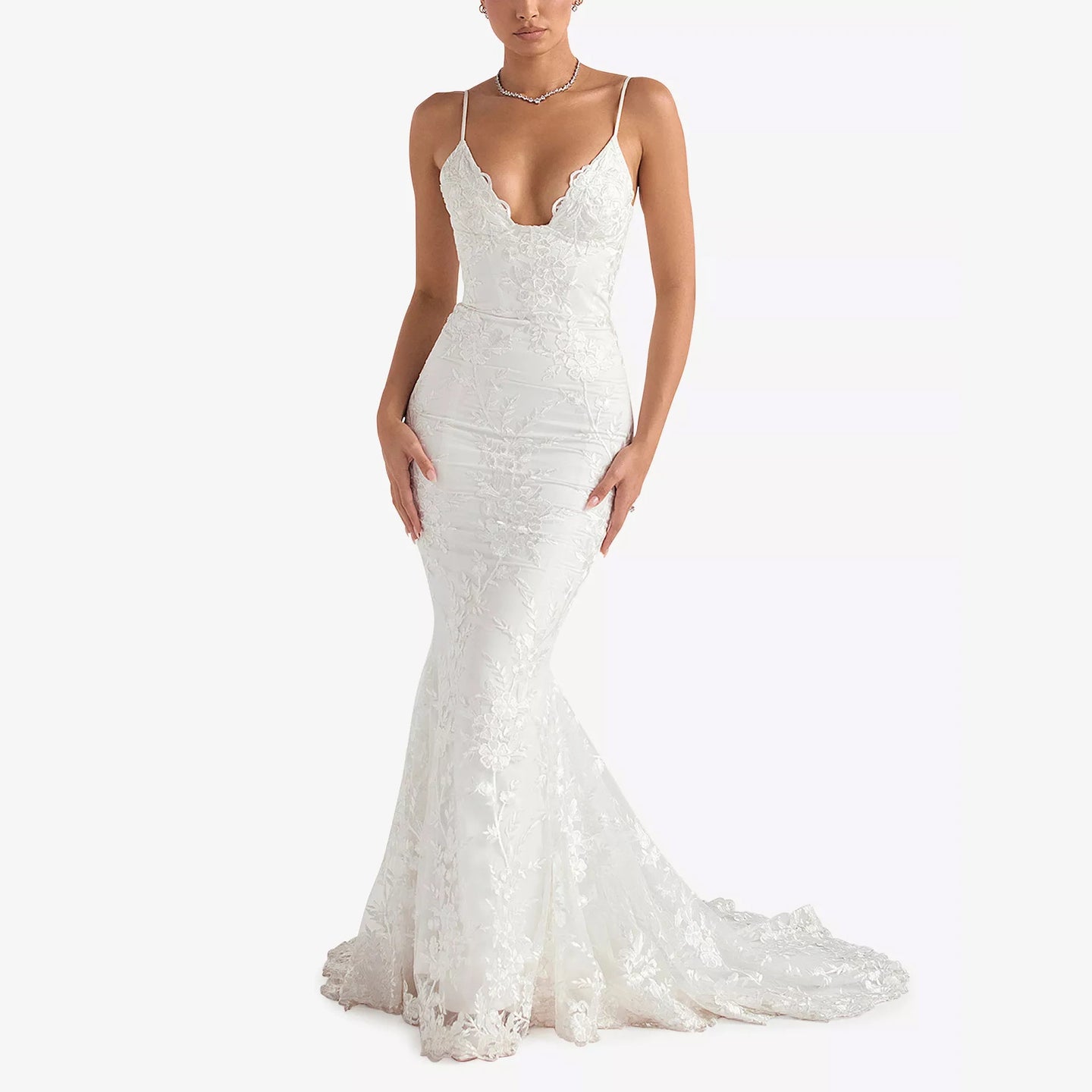 Floral lace bridal wedding dress front view