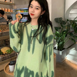 Elegant Green Striped Print Pullovers Women Winter