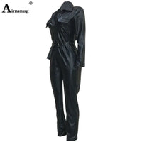 Womens Black PU Leather Jumpsuit