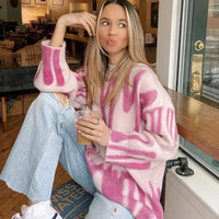 Elegant Green Striped Print Pullovers Women Winter