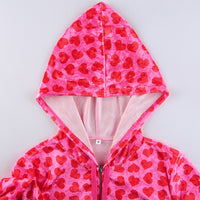 Women Pink Heart Print Velvet Crop