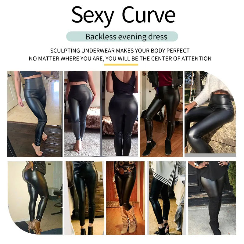 Women High Waist Faux Leather Leggings