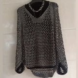 Loose Hollow Out Knitted Pullover Crochet Bat wing