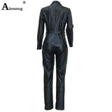 Womens Black PU Leather Jumpsuit