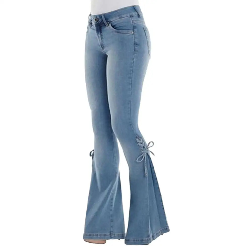 Button Fly Women's Raw Hem Flare Jean