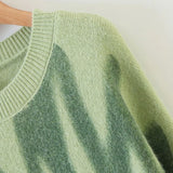 Elegant Green Striped Print Pullovers Women Winter