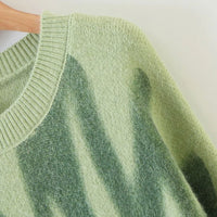 Elegant Green Striped Print Pullovers Women Winter