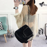 Loose Hollow Out Knitted Pullover Crochet Bat wing