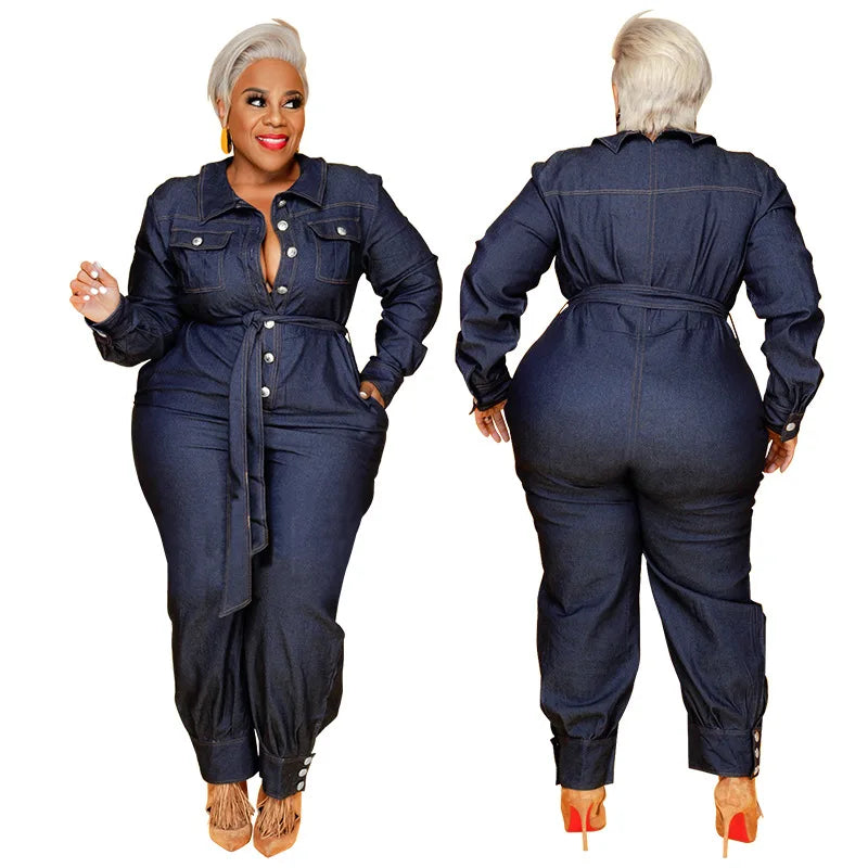Streetwear Women Plus Size Denim Jumpsuits