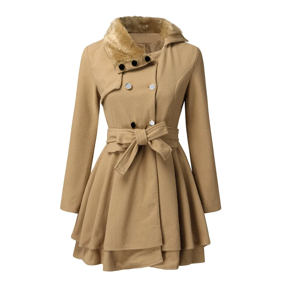 Women's Winter Slim Long Wool Sherpa Coat Double
