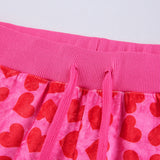 Women Pink Heart Print Velvet Crop