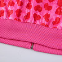 Women Pink Heart Print Velvet Crop