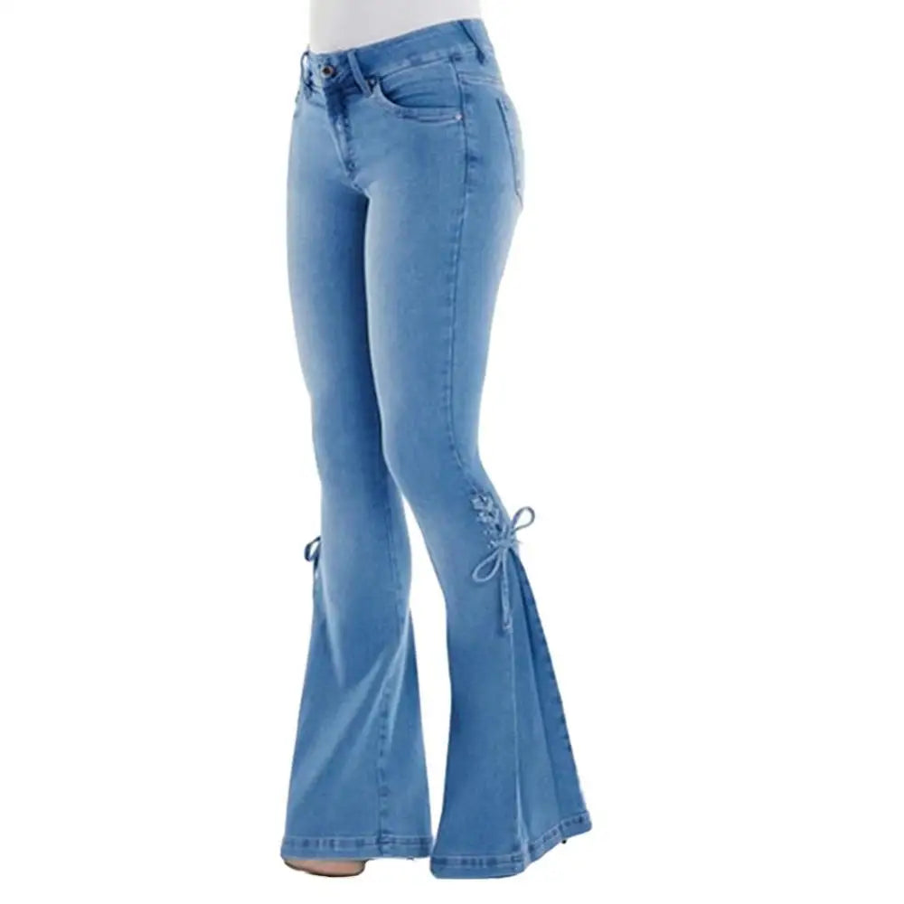 Button Fly Women's Raw Hem Flare Jean