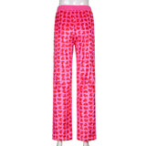 Women Pink Heart Print Velvet Crop