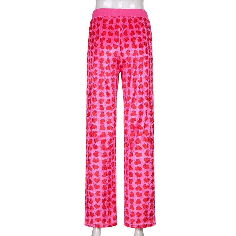 Women Pink Heart Print Velvet Crop