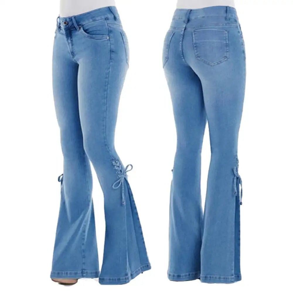 Button Fly Women's Raw Hem Flare Jean