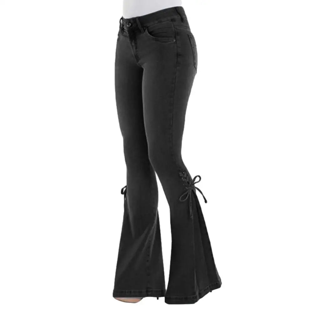 Button Fly Women's Raw Hem Flare Jean