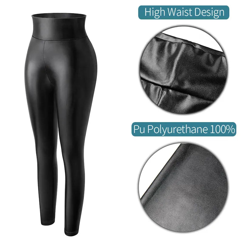 Women High Waist Faux Leather Leggings