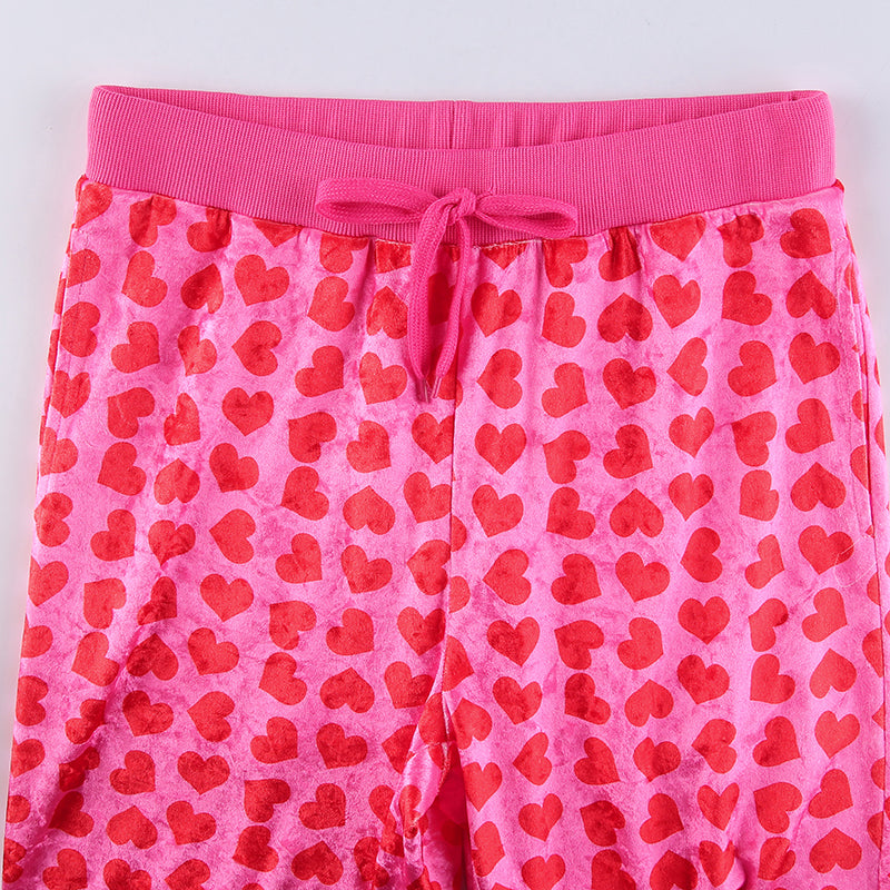Women Pink Heart Print Velvet Crop