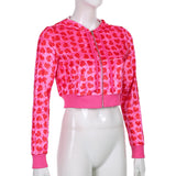 Women Pink Heart Print Velvet Crop