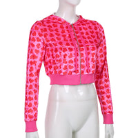 Women Pink Heart Print Velvet Crop