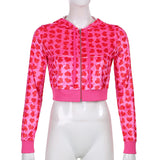 Women Pink Heart Print Velvet Crop