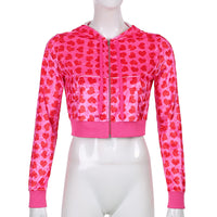 Women Pink Heart Print Velvet Crop
