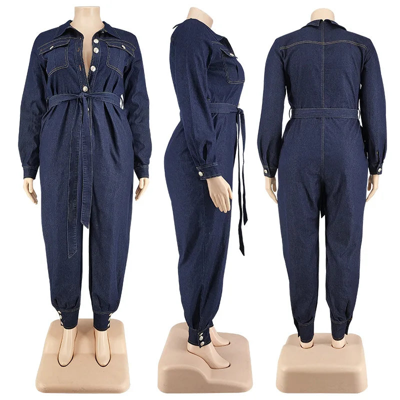 Streetwear Women Plus Size Denim Jumpsuits