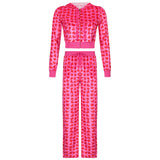 Women Pink Heart Print Velvet Crop