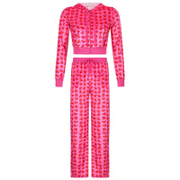 Women Pink Heart Print Velvet Crop