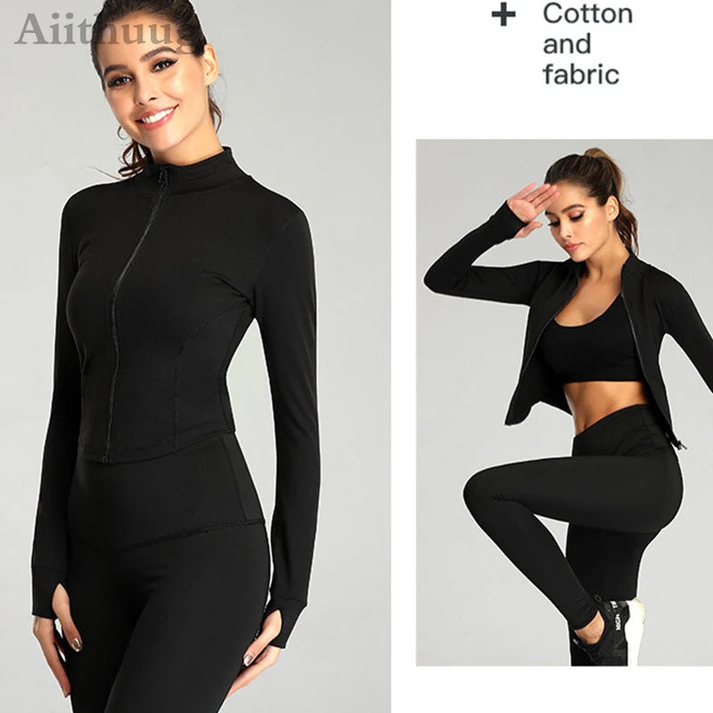 Women Full Zip-up Yoga Top Workout Running Jackets