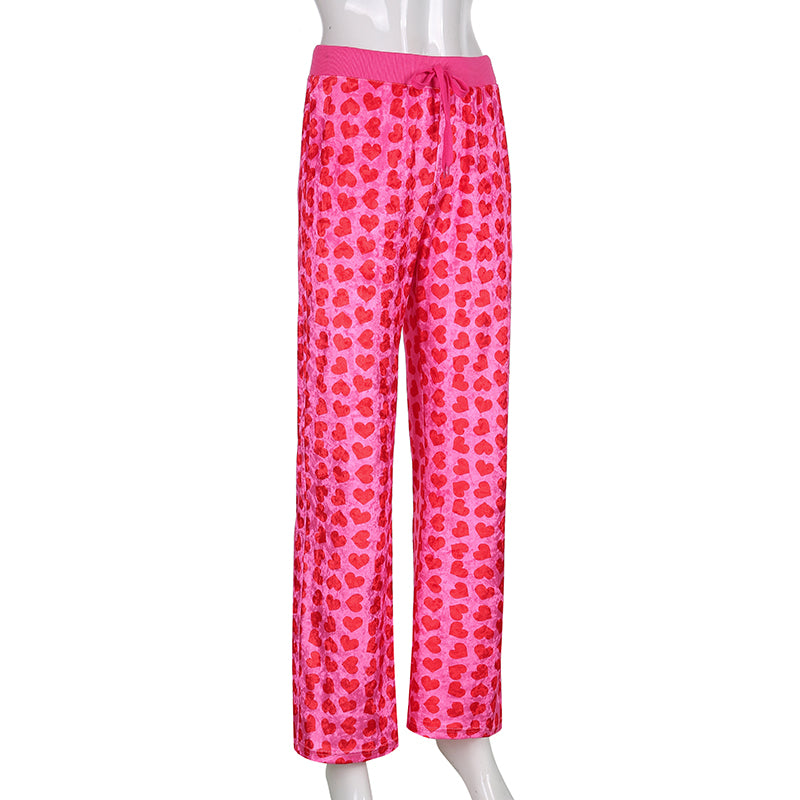Women Pink Heart Print Velvet Crop
