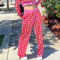 Women Pink Heart Print Velvet Crop