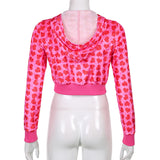 Women Pink Heart Print Velvet Crop