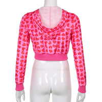 Women Pink Heart Print Velvet Crop