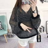 Loose Hollow Out Knitted Pullover Crochet Bat wing