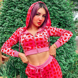 Women Pink Heart Print Velvet Crop