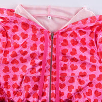 Women Pink Heart Print Velvet Crop