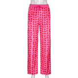 Women Pink Heart Print Velvet Crop
