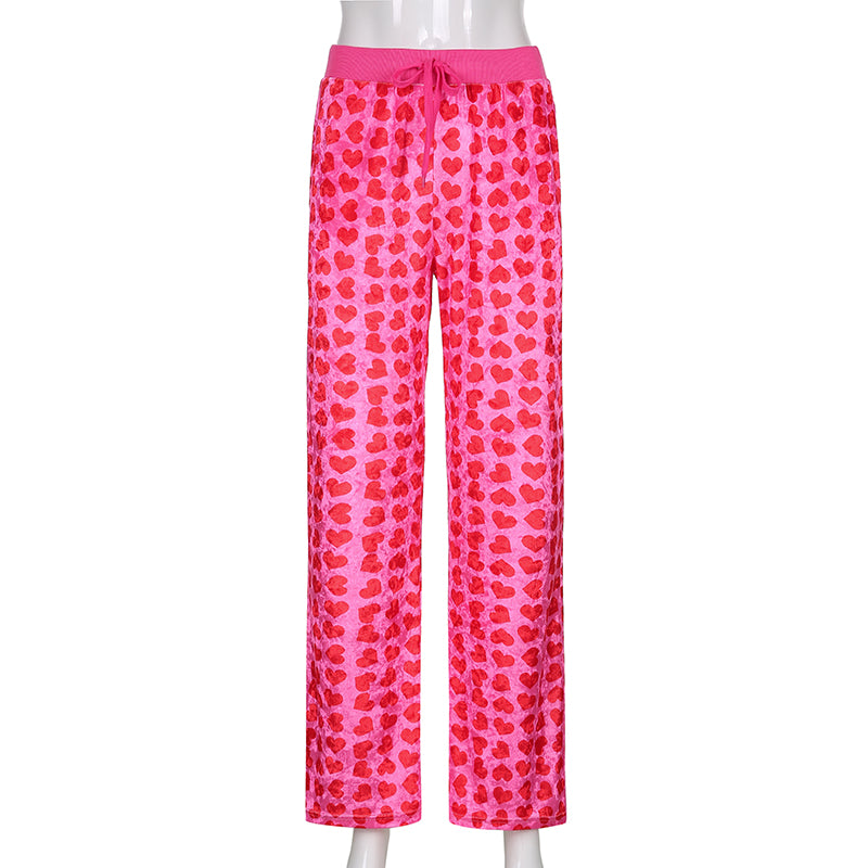 Women Pink Heart Print Velvet Crop