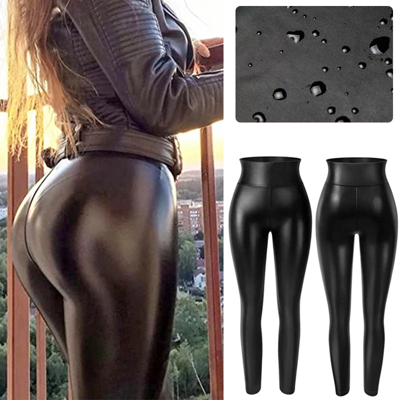 Women High Waist Faux Leather Leggings
