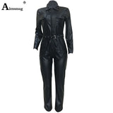 Womens Black PU Leather Jumpsuit