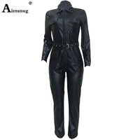 Womens Black PU Leather Jumpsuit