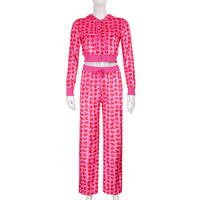 Women Pink Heart Print Velvet Crop