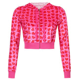 Women Pink Heart Print Velvet Crop