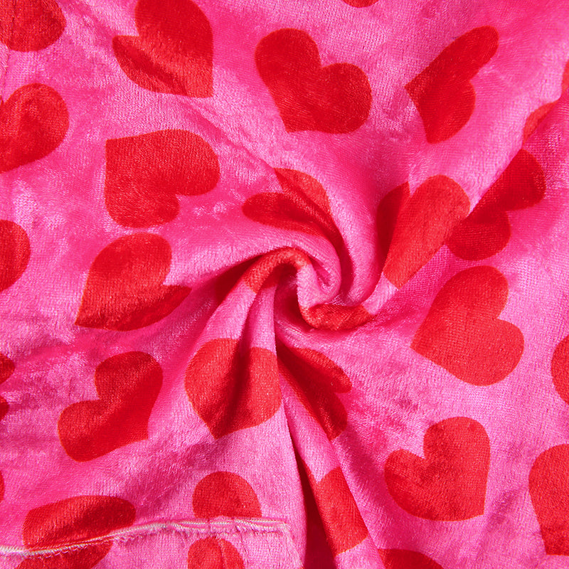 Women Pink Heart Print Velvet Crop