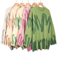 Elegant Green Striped Print Pullovers Women Winter