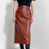 Long black leather skirt high waist